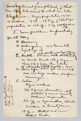 Outline, subject: issues for Black populations, Second Baptist Church, Columbus, Ohio