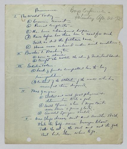 Outline, "Perseverance," Boys Conference