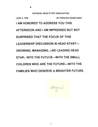 Speech to National Head Start Association
