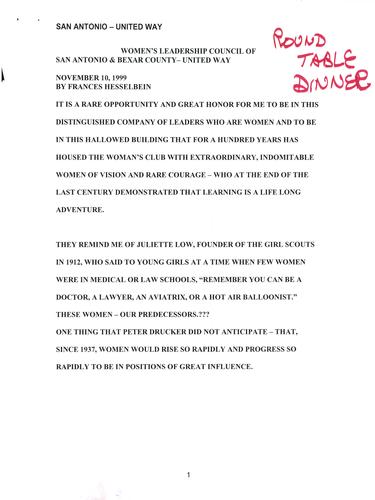 Speech to United Way - Women's Leadership Council of San Antonio and Bexar County