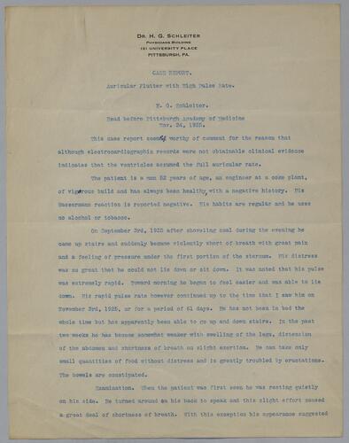 Dr. H. G. Schleiter, "Case Report: Auricular Flutter with High Pulse Rate"