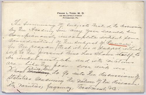 Dr. Frank L. Todd, Cancer