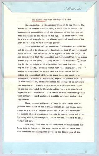 Dr. C. B. Maits, "Egg Poisoning: With History of a Case"