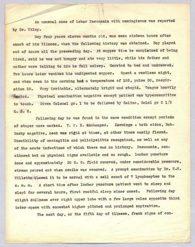 Dr. Utley, "An unusual case of Lobar Pneumonia with Meningismus,"