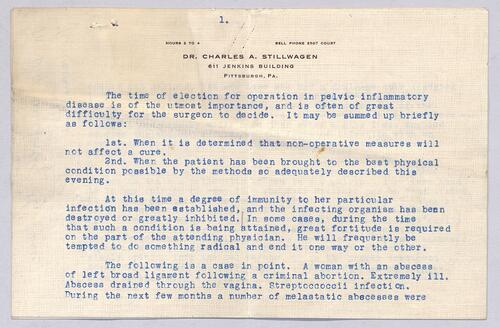 Dr. Charles A. Stillwagen, Pelvic Inflammatory Disease