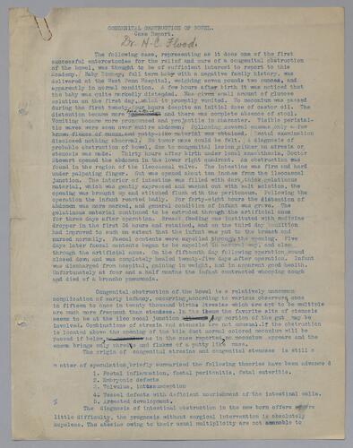 Dr. H. C. Flood, "Congenital Obstruction of Bowel: Case Report"