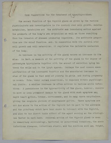 "Some Suggestions for the Treatment of Hyperthyroidism"