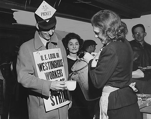 Women Provide Coffee to Picketers