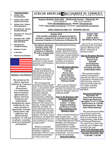 October Newsletter 2019