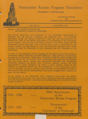 Nationality Rooms Program newsletter