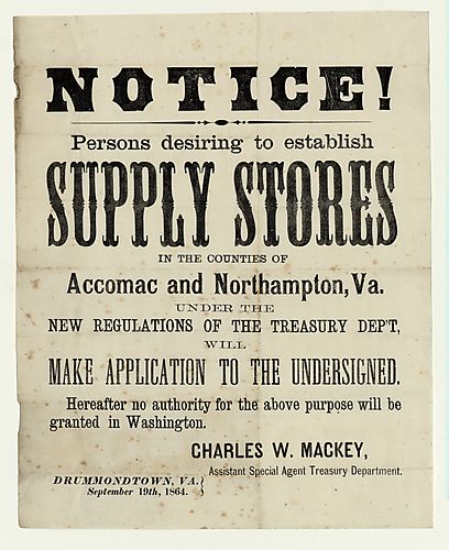 Notice! Persons desiring to establish supply store