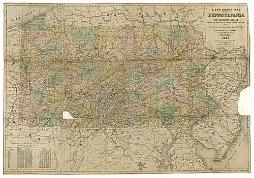 New county map of the state of Pennsylvania