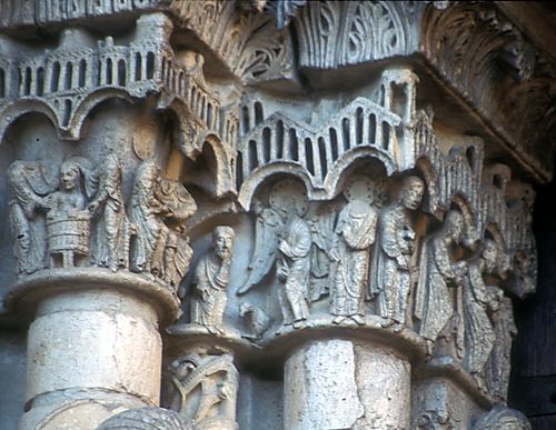 Frieze 1-4: scenes with Joachim and Anne; 5: Bath of the Virgin