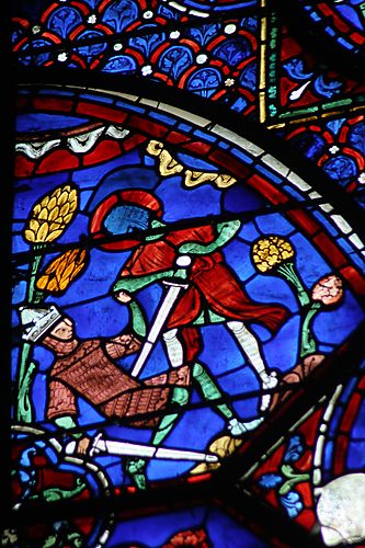 17. Roland pierces the giant Ferragut in the navel