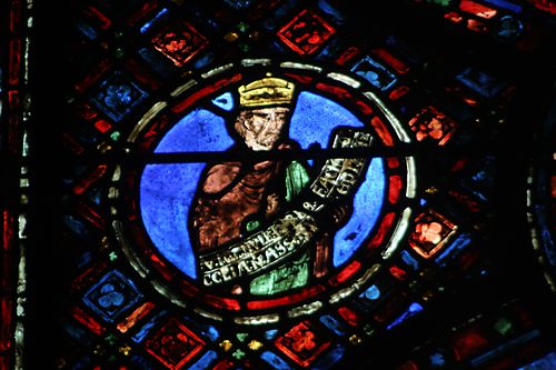 39: Figure holds scroll with one of Constantine's laws about the Church