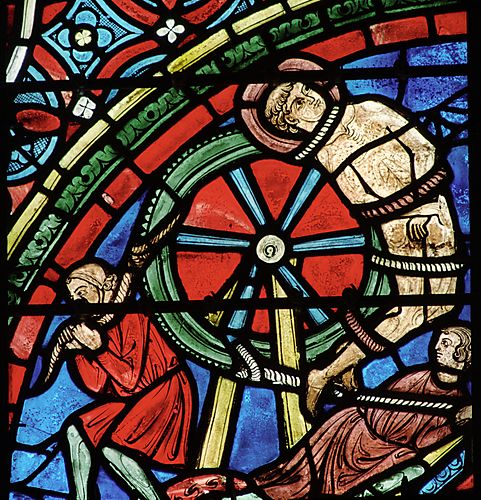 18. Pantaleon tortured on a wheel