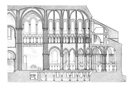 Longitudinal cross section of Gothic transept and choir