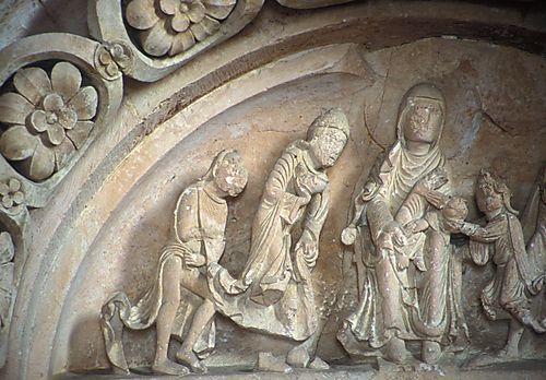 North portal of the Nave: Tympanum - Lower - Pilgrims go to Emmaus