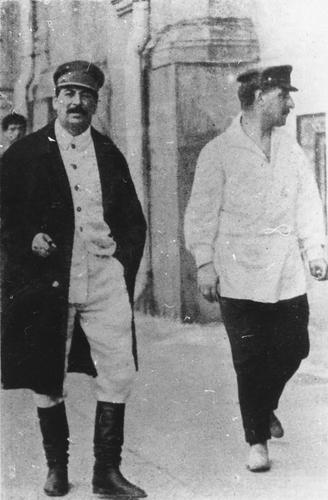 [Stalin and L. Kaganovich on their way to a session of the Sixteenth Congress of VKP (b) (All-Russian Communist Party, Bolsheviks)]