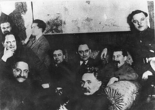 [In Stalin's office celebrating the Bulgarian communists Georgii Dimitrov, Blagoi Popov, and Vasil Tanev]