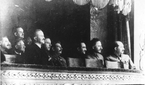 [Stalin with members of the Central Committee at a performance in the bol'shoi Theater]