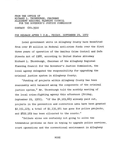 Local government units in Allegheny County have benefited from over $4 million in Federal anti-crime funds over the first three years of operation of the Omnibus Crime Control and Safe Streets Act of 1968