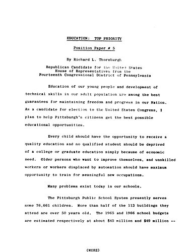 Position Paper #5: Education: Top Priority