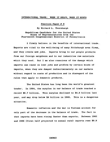Position Paper #8: International Trade: When it Helps, When it Hurts