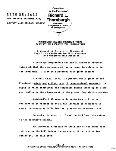 Thornburgh blasts Moorhead "buck passing" on proposed tax legislation,