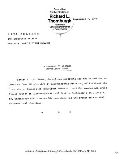 Thornburgh to address Republican women