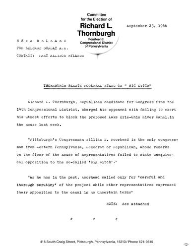 Thornburgh blasts Moorhead stand on "Big Ditch"