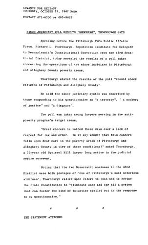 Minor Judiciary Poll Results "Shocking" Thornburgh Says