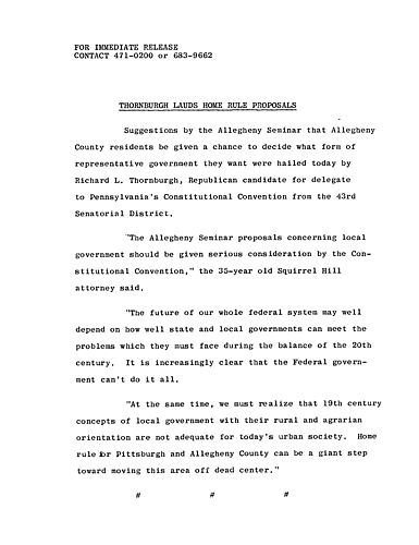 Thornburgh Lauds Home Rule Proposals,