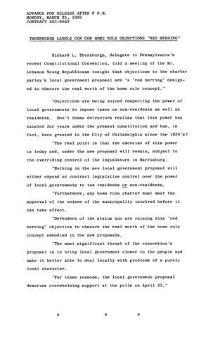 Thornburgh Labels Con Con Home Rule Objections "Red Herring"