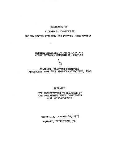 Statement for Hearings of Government Study Commission City of Pittsburgh, Pittsburgh, PA,