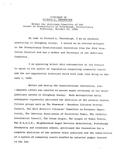 Statement of RLT before the Judiciary Committee of the Senate of PA