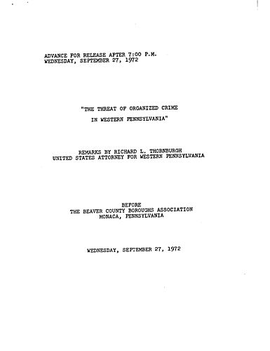 "The Threat of Organized Crime in Western PA," Beaver County Boroughs Association, Monaca, PA