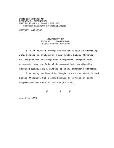 Mayor Flaherty has chosen wisely in selecting John Bingler as Pittsburgh's new Public Safety Director