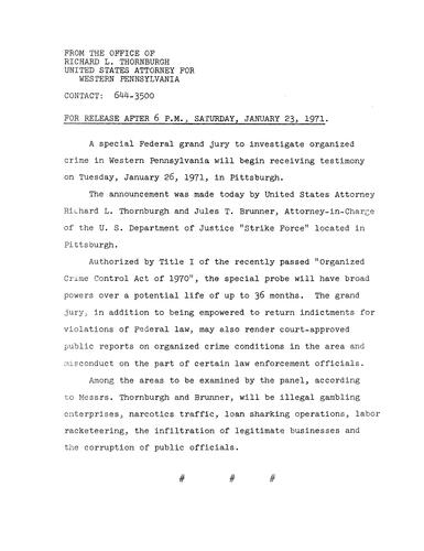 A special federal grand jury to investigate organized crime in Western PA will begin receiving testimony