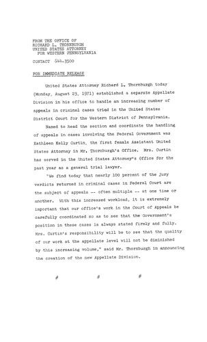 Thornburgh established a separate Appellate Division in his office to handle the increasing number of appeals in criminal cases