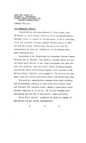 Thornburgh filed a petition with the U.S. District Court, on behalf of the Secretary of Labor, charging civil and criminal contempt against William Fiore