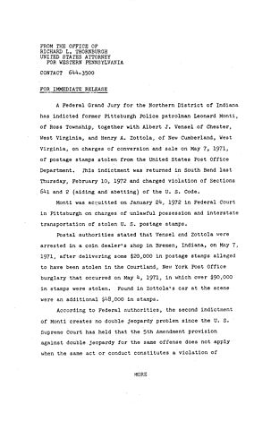A federal grand jury indicted Leonard Monti\, Albert Vensel and Henry Zottola on charges of conversion and sale,
