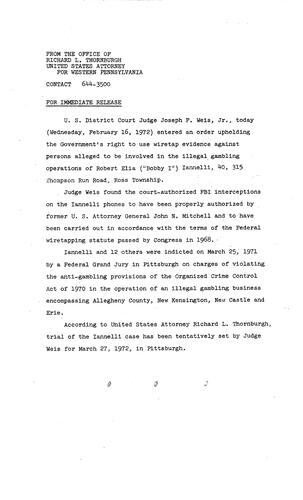 Judge Joseph F. Weis entered an order upholding the government's right to use wiretap evidence