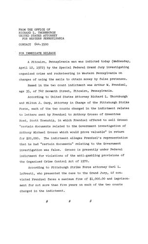 Arthur Frendzel was indicted on charges of using the mails to obtain money by false pretenses