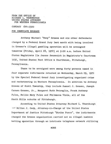 Anthony Michael Grosso and six other defendants will be arraigned tomorrow on illegal gambling charges