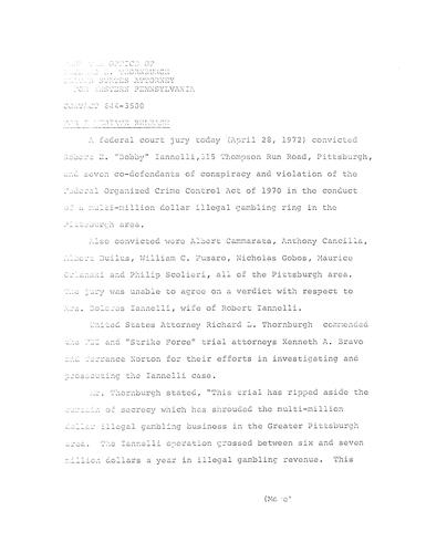 A federal court jury convicted Robert Iannelli and seven co-defendants of conspiracy and violation of the Federal Organized Crime Control Act of 1970