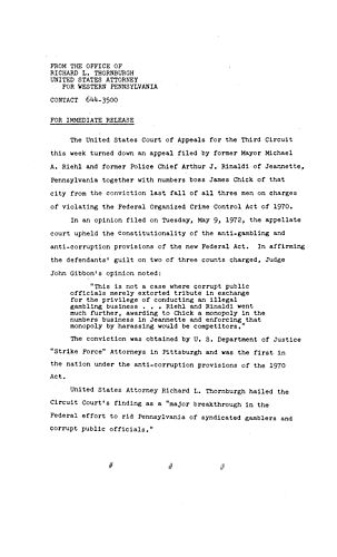 The U.S. Court of Appeals for the Third Circuit turned down an appeal filed by Michael Riehl, Arthur Rinaldi and James Chick,