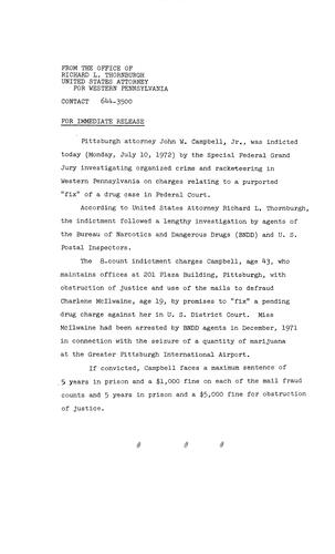 Attorney John W. Campbell, Jr. was indicted on charges relating to a purported fix of a drug case in federal court