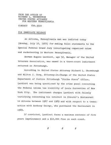 An Altoona man was indicted for making false statements to the special federal grand jury investigating organized crime and racketeering