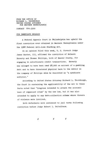 A federal appeals court in Philadelphia has upheld the first conviction ever obtained in Western PA under the 1968 Federal Anti-Loan Sharking Act,